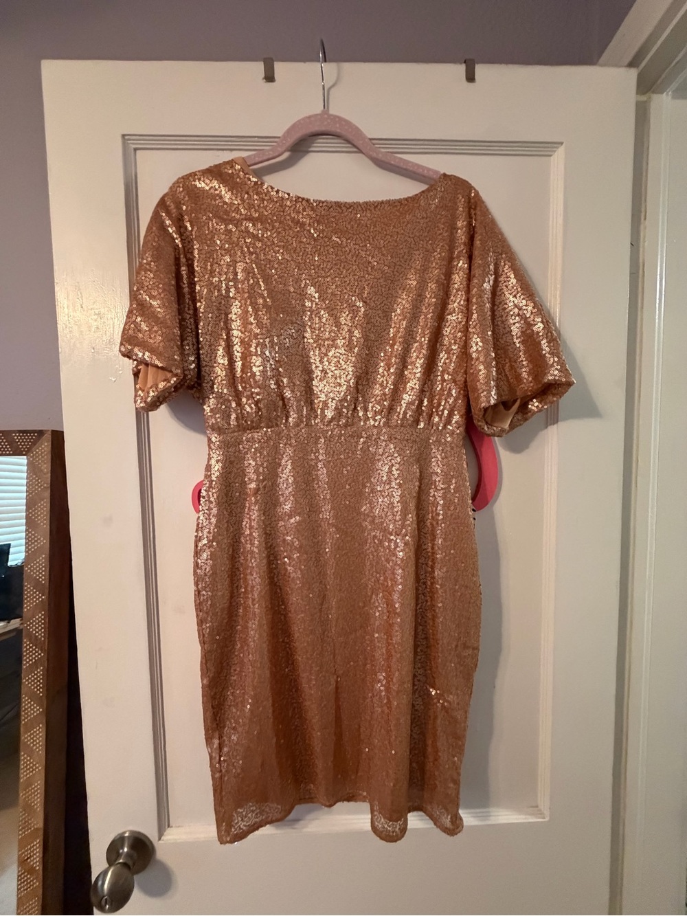 Sequin Short Sleeve Cocktail Dress - Gold